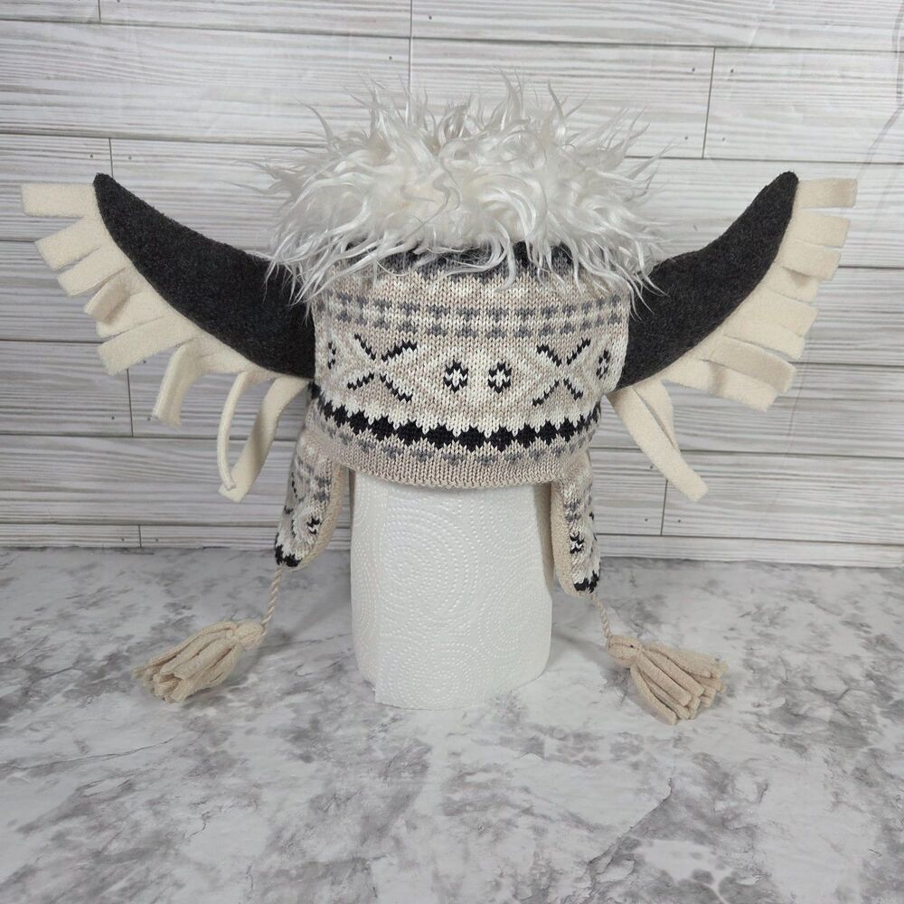 Eisbär Viking Horns Trapper Beanie Hat Wool Blend Earflaps Faux Fur - Picture 2 of 4
